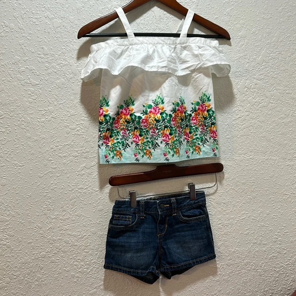 Janie and jack & Old Navy Girls set size 6 GUC floral top white and blue color